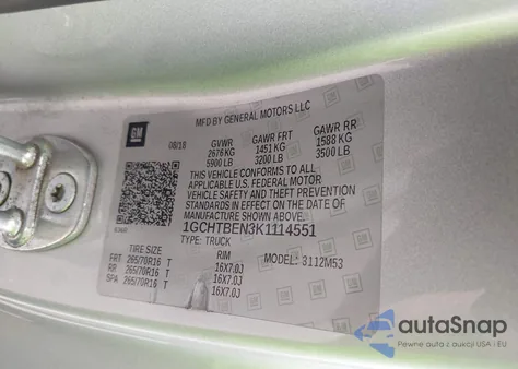 2019 Chevrolet Colorado Wt z USA, uszkodzony, nr VIN 1GCHTBEN3K1114551